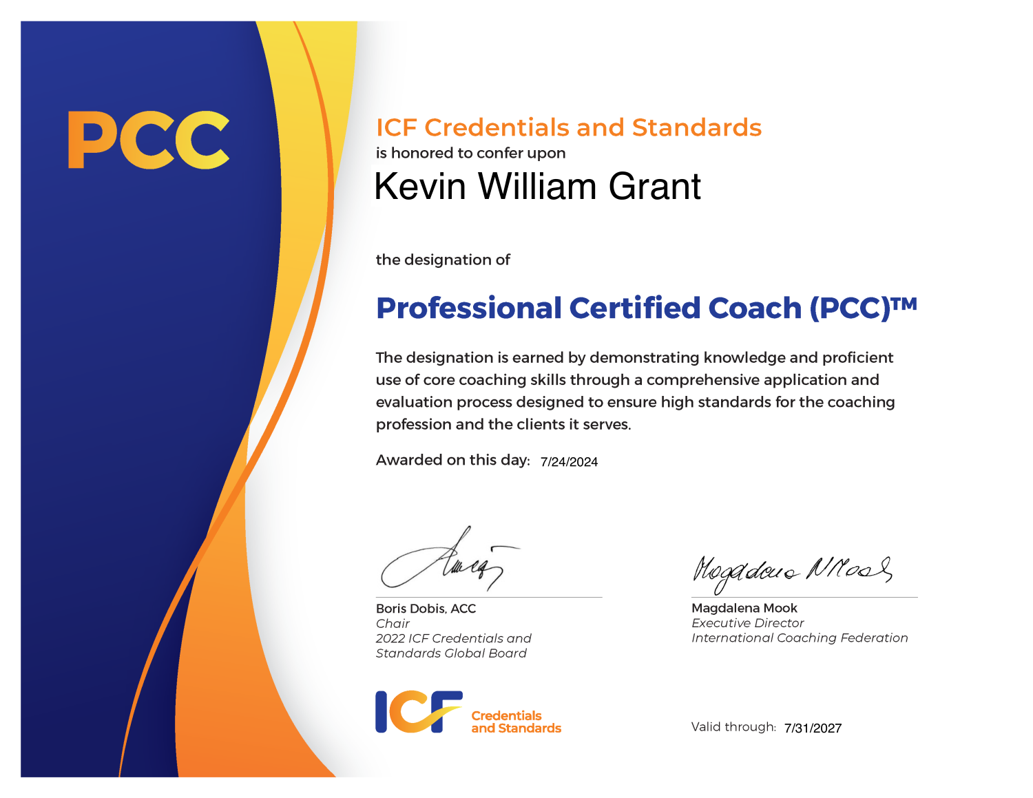 Professional Certified Coach (PCC) Certificate